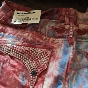 Red and Blue Studded Tie-Dye Jeans